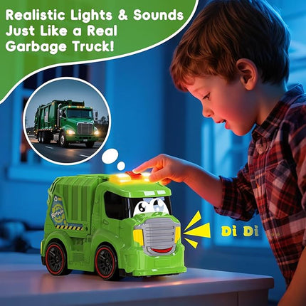 Remote Control Garbage Truck Toys for Toddlers 1-3 with Lights & Sounds RC Recycling Vehicle for Kids 3-8 Durable Waste Management Trash Truck for Boys & Girls