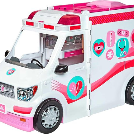Barbie Playset with 20+ Accessories, Emergency Vehicle Transforms into 2+ Foot Hospital with Lights and Sounds, Care Clinic