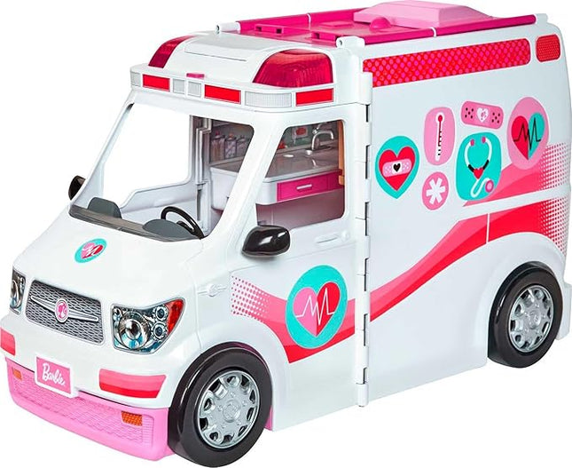 Barbie Playset with 20+ Accessories, Emergency Vehicle Transforms into 2+ Foot Hospital with Lights and Sounds, Care Clinic