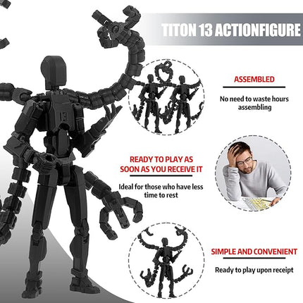 2PCS T13 Action Figure Already Assembled, 3D Printed Multi-Jointed Movable Robot 13 Action Figures Desktop Decorations for Game Lovers Toy, for Collectors Desktop Decorations (Black White)