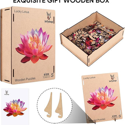 Wooden Puzzles for Adults, Lucky Lotus Jigsaw Puzzles, 201 Pieces Adults Puzzles, Best Gifts for Puzzle Lover, Family Brain Game, 9.6x12.9 inch