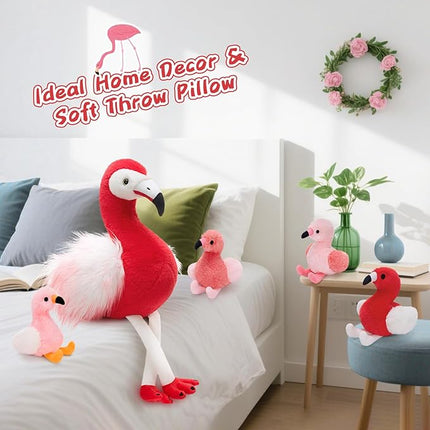 MorisMos Plush Flamingo Stuffed Animal with Baby Bird Toys Inside Belly,20" Mommy Stuffed Flamingo Toy for Girl Boy Kid,Red Bird with Babies Gift for Birthday Party Decoration Baby Shower Christmas
