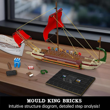 Mould King 10156 Roman Warship Model Building Blocks Kits, MOC Large Battleship Model with Display Stand Construction Set to Build, Gift for Age 14+/Adults Collections Enthusiasts (1466+ Pieces)