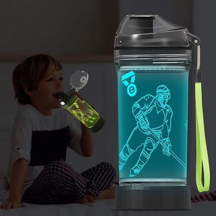 YuanDian Hockey Gifts for Boys, Light Up Water Bottle - 14 OZ Tritan BPA Free Eco-Friendly - Cool LED Sport Cups Gift for Hockey Player School Kids Girl Child Christmas Holiday