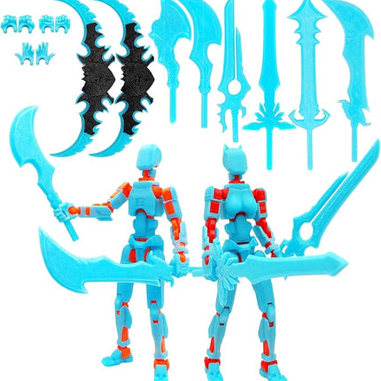 T13 Action Figures (Grow in The Dark Blue) Titan 13 Action Figures 3D Action Figure Set Already Assembled Dummy 13 Nova T-13 Robot 3D Printed Multi-Jointed Movable Toy (Blue Orange+ Blue Red)