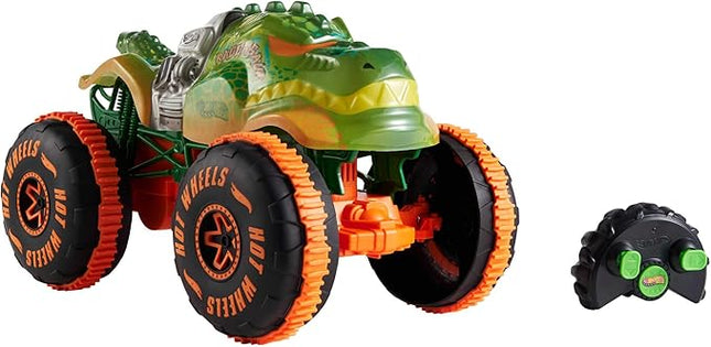 Hot Wheels Monster Trucks Remote-Control Toy Vehicle, 1:15 Scale Rageasaur RC with Grip Action Tires for Off-Roading & Wheelie Stunting