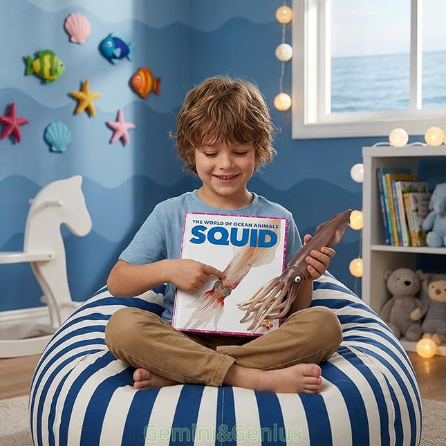 Gemini&Genius Sea Animal Squid Action Figure Toy for Kids, Soft Rubber Realistic Ocean Squid Educational and Role Play Toys for Kids and Collectors, Great Swimming and Bath Figure Toys