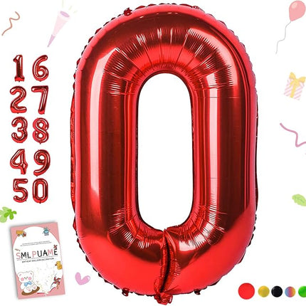 Smlpuame 40 inch Number Balloon 0-9 Red Large Number 0 Balloons,Digital Balloons for Birthday Party Celebration Decorations Supplies, Helium Foil Number Balloons for Wedding Anniversary