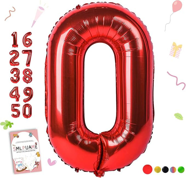 Smlpuame 40 inch Number Balloon 0-9 Red Large Number 0 Balloons,Digital Balloons for Birthday Party Celebration Decorations Supplies, Helium Foil Number Balloons for Wedding Anniversary