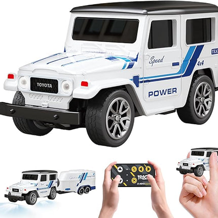 MOONTOY 1:64 Scale Mini Alloy Romote Control Car with LED Lights, 2.4Ghz Remote and App Control Toy Car, 3-Speed Adjustment Pocket Toy Car for Kids 4-8 Years and Adults (White)