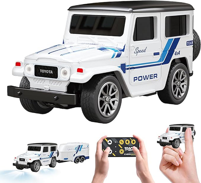 MOONTOY 1:64 Scale Mini Alloy Romote Control Car with LED Lights, 2.4Ghz Remote and App Control Toy Car, 3-Speed Adjustment Pocket Toy Car for Kids 4-8 Years and Adults (White)