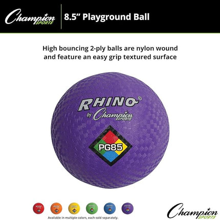 Champion Sports Rhino Playground Balls 8.5"D - Two Ply, Nylon Wound, PURPLE