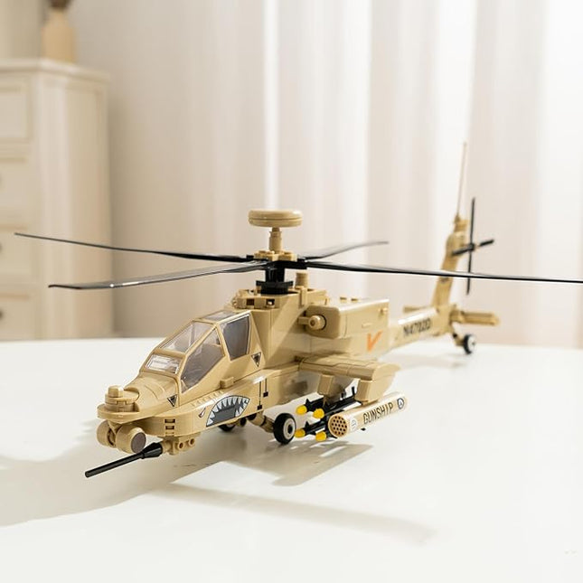 Apostrophe Games AH-64 Apache Helicopter Building Block Set – 259 Pieces - Air Force Plane, Ages 10+