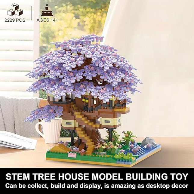 Cherry Blossom Tree Building Set,2229 Pcs Japanese Sakura Tree House Micro Blocks Toys,STEM Creative Purple Cherry Blossom Bonsai Trees Brick Flowers Set,Friendship Treehouse for Adult,Kid