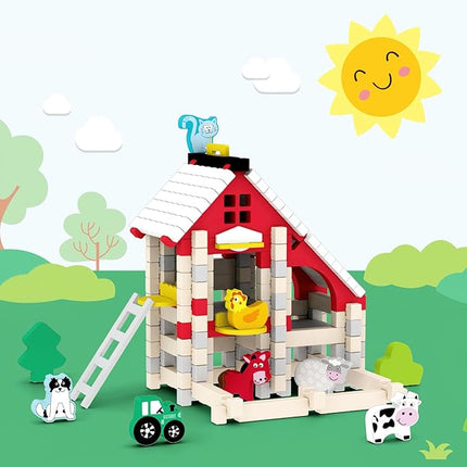 127PCS Wooden Building Blocks Set for Toddlers, Construction City Stacking Toys, Preschool Learning Educational Toys for Kids 3+ Years Girls and Boys (Farm)
