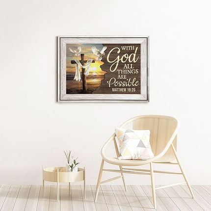 Christian Jigsaw Puzzles 1000 Pieces for Adults, Ocean Cross & Matthew 19:26 with God All Things are Possible, Inspirational Beach-Themed Wooden Puzzle, Faith-Based Gift