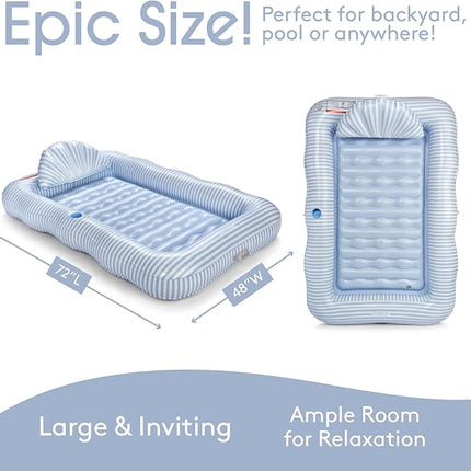FUNBOY Tanning Pool Lounger Float, XL 72'' x 48'' Pool Float with Custom Pillow and Large Cup Holder, Perfect for Pool or Backyard.