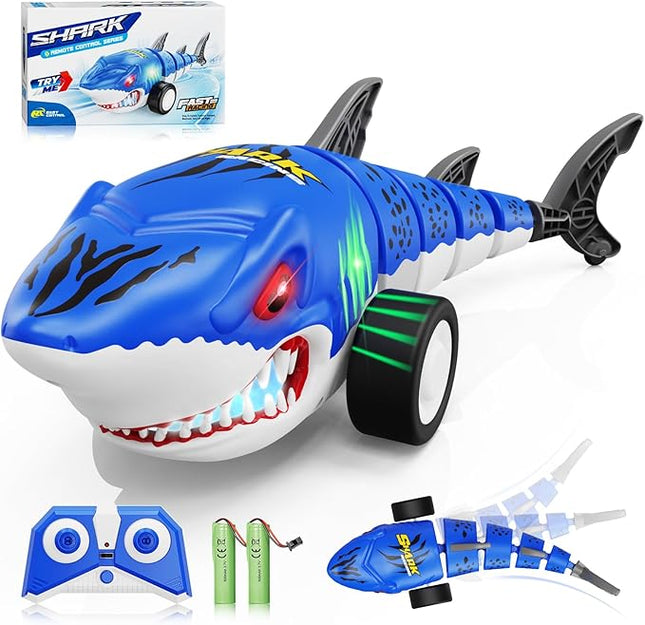 Remote Control Shark Toys, RC Shark Cars with Led Light, Rechargeable RC Robot Toy for Kids, 360° Rotating & Swinging Tail, Birthday Gifts for Girls Boys Age 3-5 5-7 8-10