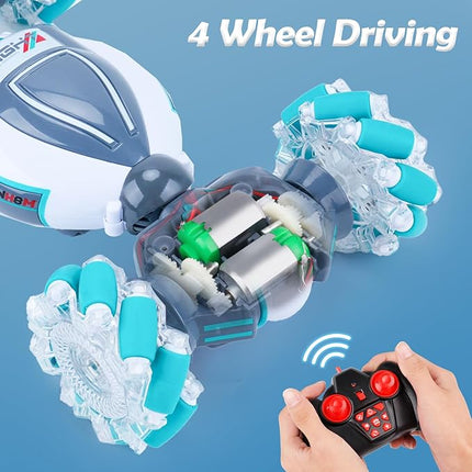 PREPOP Gesture Sensing RC Stunt Car, Birthday for Age 6 7 8-12 13+ Year Old Boys - Cool Toys for Kids, Hand Controlled Remote Control Twist Vehicle with Lights & Music, 4WD Rotating