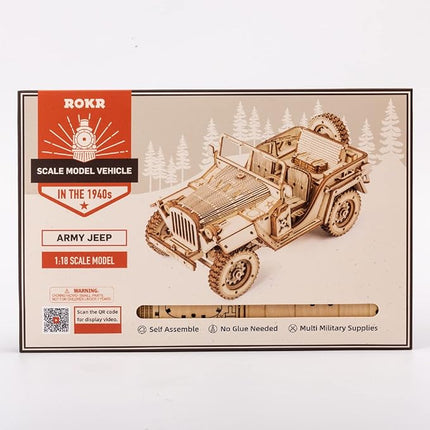 ROKR Model Car Kits Wooden 3D Puzzles Model Building Kits for Adults-Educational Brain Teaser Assembly Model for Adults to Build, Desk Decor/DIY Hobbies for Teens&Kids (Jeep Wrangler/7.5 * 4 * 3.5)