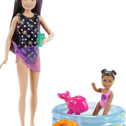 Barbie Skipper Babysitters Inc Playset with Skipper Doll, Color-Change Small Doll, Pool, Squirt Whale Toy & Accessories