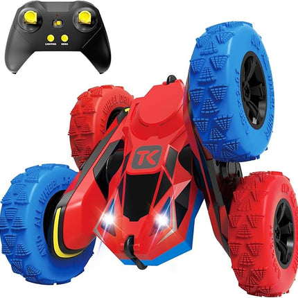 Threeking RC Stunt Car Remote Control Cars with Lights Double-Sided Driving Indoor Outdoor Toys Gifts Presents for 6 7 8 9 10 11 12 Year Old Kids Boys Girls