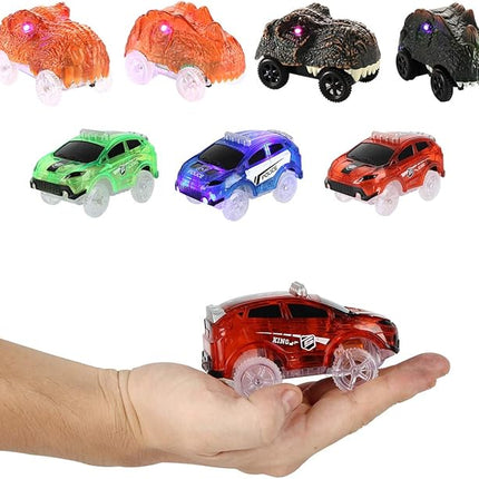 Tracks Cars Only Replacement, Flex Track Race Cars for Magic Tracks Glow in the Dark, LED Lights Up Battery Operated Snap N Glow Trax Cars Accessories, Compatible with Most Car Tracks for Kids (3pack