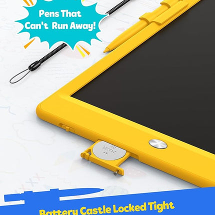 TEKFUN Toys for Girls Boys 10IN LCD Writing Tablet, Magic Doodle Board with Anti-Lost Stylus, Mess Free Coloring for Toddlers Drawing Pad, Toddler Travel Car Plane Trip Toys Gifts (Yellow)