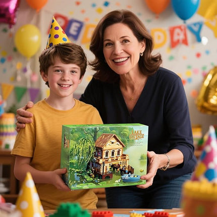 Girls Friends Vacation Lake House Buiding Set with Boat, 2190 PCS Tree House Wooden Cabin Mini Building Block Set, Educational Toy Construction Kit, Birthday Gifts for Adults,Kid,Boy,Girl Age 14+