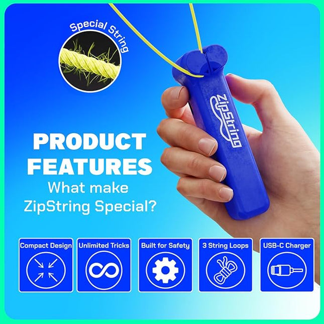 ZipString Original - As Seen on Shark Tank - Classic Rope Launcher Toy, Perfect for Kids & Adults - Fly a String Loop in The Air for Endless Tricks & Fun, Wonderment Awaits, Bold Blue