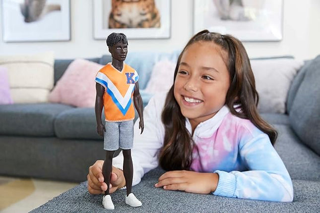 Barbie Fashionistas Ken Fashion Doll #203 with Twisted Black Hair Wearing Orange Athletic Jersey, Shorts & White Sneakers