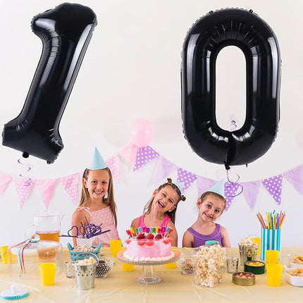 Smlpuame 40 inch Number Balloon 0-9 Black Large Number 12 Balloons,Digital Balloons for Birthday Party Celebration Decorations Supplies, Helium Foil Number Balloons for Wedding Anniversary