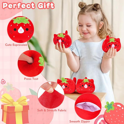 5 PCS Strawberry Cat Plush Stuffed Animal Family-19" Soft Strawberry Cat Plush, Large Mommy Plushies with 4 Baby Kittens Plushies, Kawaii Plushie Toy Christmas Birthday Gifts for Kids Boys