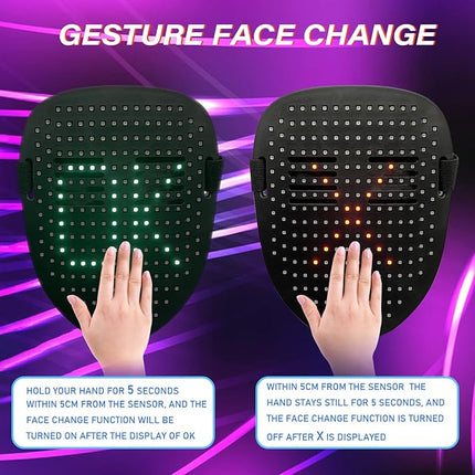 Depointer Life Led Mask with Gesture Sensing,Unisex LED Lighted Face Transforming Mask for Costume Cosplay Party Masquerade