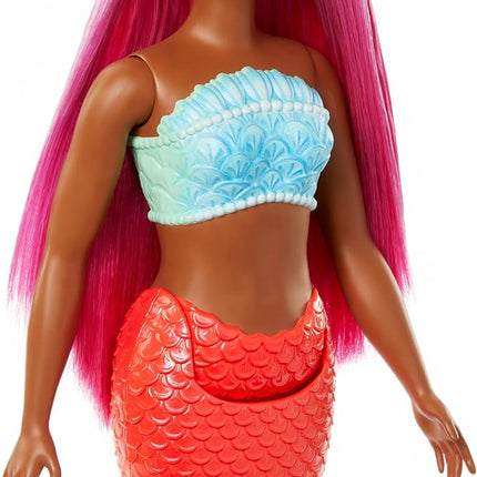 Barbie Mermaid Doll with Magenta Fantasy Hair & Headband Accessory, Curvy Body Type with Shell-Inspired Bodice & Tropical Red Tail