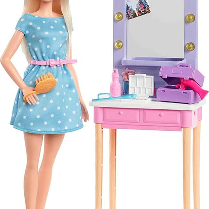 Barbie Big City, Big Dreams Malibu” Roberts Doll (11.5-in, Blonde) and Backstage Dressing Room Playset with Accessories, Gift for 3 to 7 Year Olds