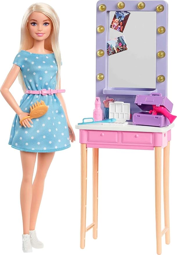 Barbie Big City, Big Dreams Malibu” Roberts Doll (11.5-in, Blonde) and Backstage Dressing Room Playset with Accessories, Gift for 3 to 7 Year Olds