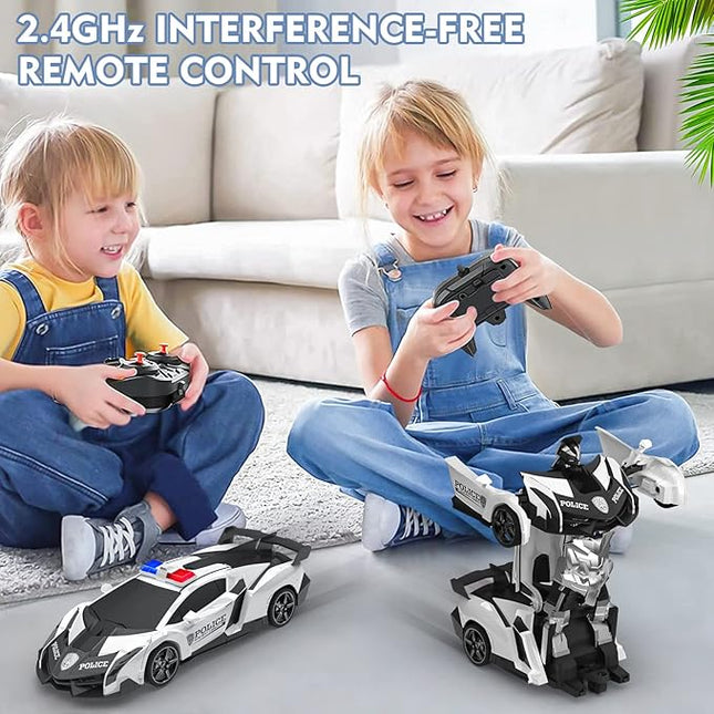 BLUEJAY Transform Rc Cars for Boys 4-7 8-12, 2.4Ghz 1:18 Scale Remote Control Car Transforming Robot, One-Button Deformation 360° Rotation and Drift Car Toy Gifts for Boys 3-5 (White)