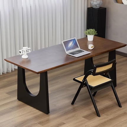 Wooden Executive Office Desk Computer Table Multi-Sized High Cost Performance Stylish Design Metal Legs Versatile Use for Office or Dining Casual Table (Walnut Color, 78.74in)