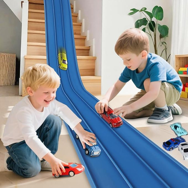 3-Lane Flexible Race Track for Kids 15ft Race Car Track Compatible with Hot Wheels, Matchbox and Diecast 1/64 Scale Cars, Flexible Car Track Race Ramp Toy with Strong Suction Cups