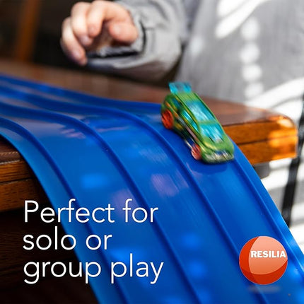 RESILIA Race Car Track Set – Compatible with Diecast Cars Like Hot Wheels & Monster Trucks Fun Toy for Kids & Toddlers, Racing Playset for Adventures, 6.5 Inch Wide x 20 Feet, 3 Lanes, Made in the USA