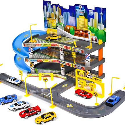 Ultimate Toy Car Garage Diecast Vehicle Playset with 4 Diecast Cars, Boys Ages 3+