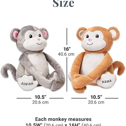 Let's Make Memories Personalized Hugging Plush Monkeys - for Birthday - Monkey Stuffed Animal for Kids - for Boy - for Girl