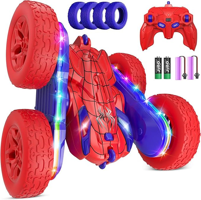 Spider RC Cars Toys for Boys 4-6, 2.4GHz Remote Control Car with 26 LED Light System, 360° Flips, Changeable Wheels, Rechargeable All-Terrain Truck Gift for Kids Ages 4-8