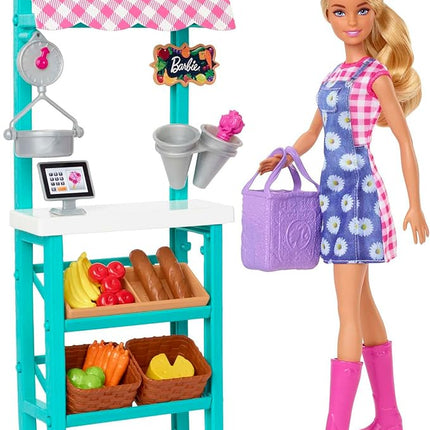 Barbie Careers Playset, Farmers Market Set with Blonde Fashion Doll, Furniture & Accessories