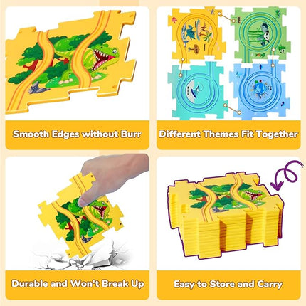 Puzzle Racer Kids Car Track Set, Kids Toys Boys 3-5, Gift for 3 4 5 6 Year Old Boys, Montessori Toys for 3+ Year Old(100Pcs, 4 Themes)