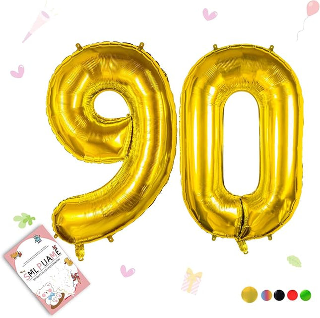 Smlpuame 40 inch Number Balloon 0-9 Gold Large Number 90 Balloons,Digital Balloons for Birthday Party Celebration Decorations Supplies, Helium Foil Number Balloons for Wedding Anniversary