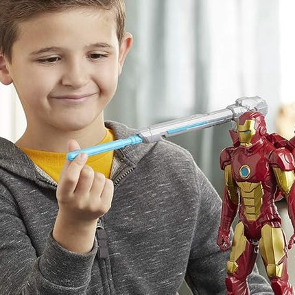 Avengers Marvel Titan Hero Series Blast Gear Iron Man Action Figure, 12-Inch Toy, with Launcher, 2 Accessories and Projectile, Ages 4 and Up, Red
