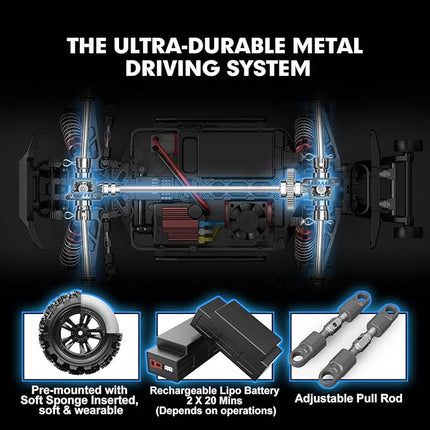 HYPER GO H16BM 1/16 RTR Brushless High Speed Electric 4X4 Off-Road Fast RC Car, Max 42mph, RC Truck, Remote Control, 2 Lipo Batteries for Adult, Compatible with 3S Lipo