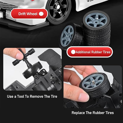 YUZ Remote Control Car RC Drift Car 1:16 Scale 4WD 18KM/H High Speed 2.4GHz 4 Model Vehicle with LED Lights Spray Racing Sport Toy Car for Adults Boys Girls Kids Gift Rechargeable Batteries, Gray